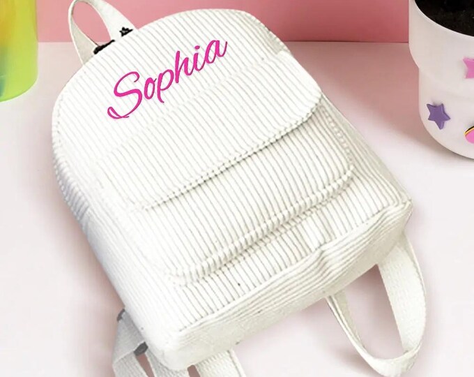 Personalized Corduroy Mini Backpack: Embroidered Name School Bag