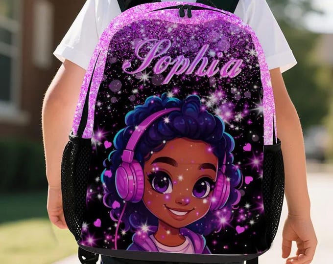 Personalized Cartoon Portrait Backpack, Custom Name School Bag (Digital File)
