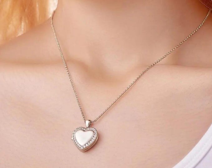 Custom Photo Engraved Heart Locket Necklace: Engraved Keepsake Pendant, Mother's Day Gift