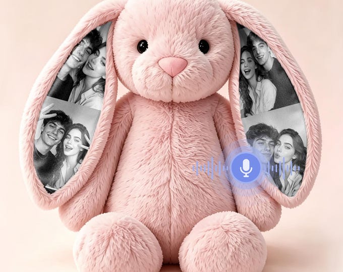 Personalized Photo & Voice Recording Plush Bunny, Anniversary Gift for Girlfriend