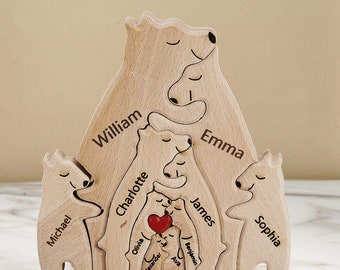 Personalized Family Puzzle with Wooden Bears, Personalized Names, Home Decor Gifts, Christmas Gift, Home Decor