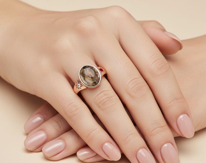 Custom Oval Photo Ring with 2 Birthstones – Personalized Keepsake Ring