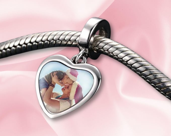 Custom Photo Sterling Silver Heart Charm - Personalized Pandora Style