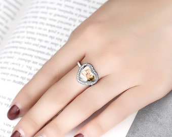 Women's Custom Heart Shaped Photo Ring, Silver-Plated, Birthday Gift, Keepsake Gift, Gift for women, Anniversary Gift, Christmas gift