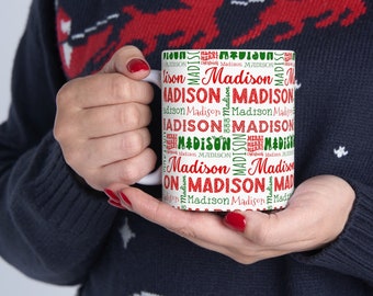 Custom Name Christmas Mug, Word Cloud Ceramic Mug 11oz, Choose your Custom Colour Mug, Christmas Gift, Personalized gifts