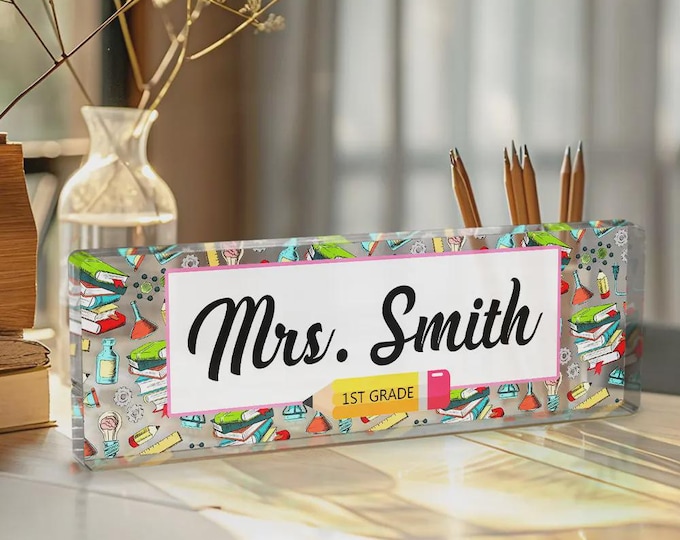 Personalized Teacher Desk Name Plate, Custom Acrylic Sign, Teacher Appreciation Gift