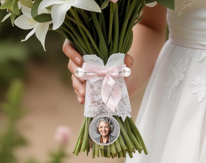 Personalized Photo Bouquet Brooch: Pearl Wedding Memento Pin