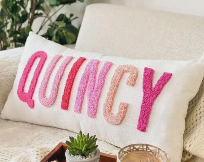 Personalized Punch Needle Pillow Cover, Custom Name Embroidery