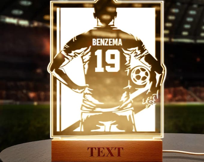 Personalized Soccer Night Light: World Cup Gift with Wooden Base