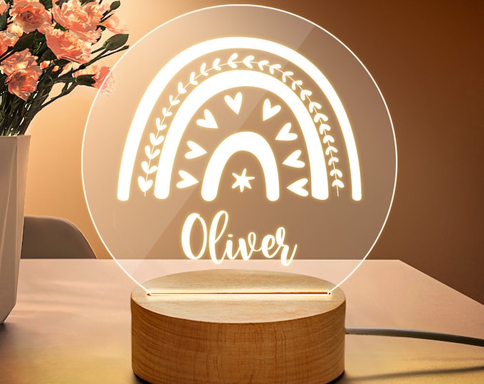 Personalized Boho Rainbow Night Light: Acrylic Nursery Decor