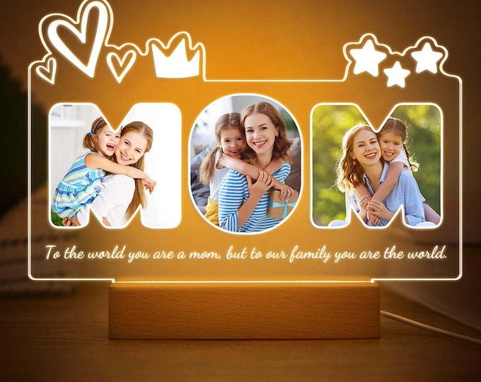 Custom Photo Acrylic Night Light: Personalized Mom Gift, Acrylic Lamp