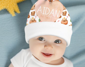 Custom Name Baby Beanie, Baby Capybara Baby Beanie, All Over Print (AOP), Cute Capybara Baby Cap, Personalized Baby Hat, Newborn baby beanie