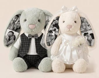 Custom Photo Wedding Bunny Plush Set – Personalized Couple Gift (40cm)