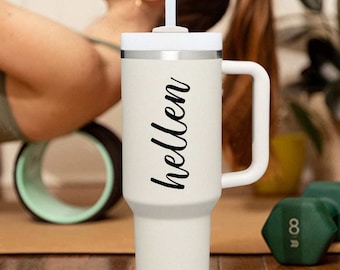Personalized 40oz Insulated Mug with Handle and Straw, Stanley Cup, Custom Name Stainless Steel Travel Cup, Gift for Mom, Bridesmaids, Bride