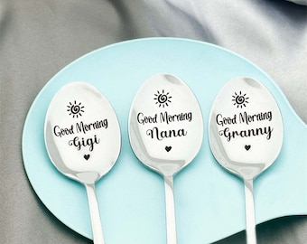 Good Morning Coffee Spoon, Stainless Steel Spoon, Mother's Day Gift, Gift for Nana, Gigi, Grandma, Dad, Papa, Mom