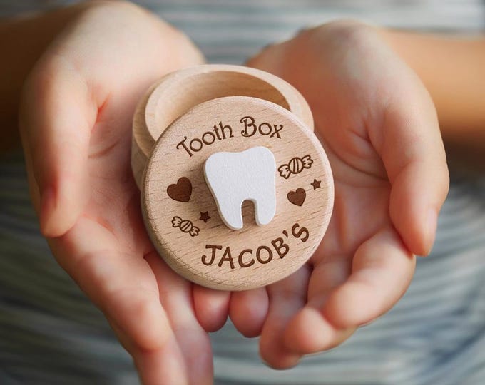 Custom Engraved Wood Tooth Fairy Box: Baby Keepsake Gift