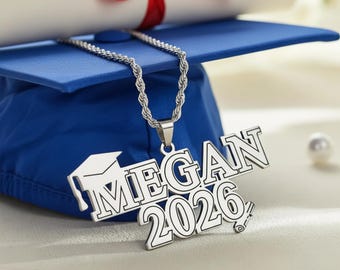 Personalized Graduation Name Necklace, Custom Engraved Pendant