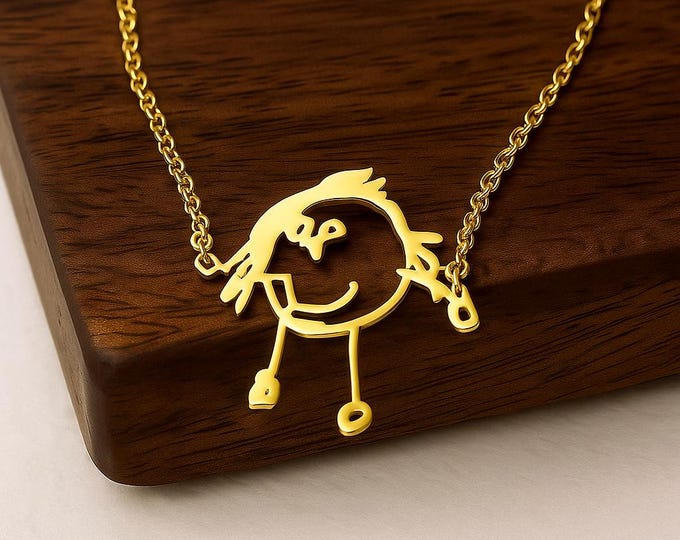Custom Pendant Necklace, Child's Drawing Line Art, Mother's Day Gift