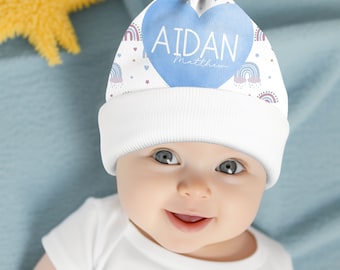 Custom Name Baby Beanie, Boho Rainbow Baby Beanie, All Over Print (AOP), Custom Name Baby Cap, Personalized Baby Hat, Newborn baby beanie