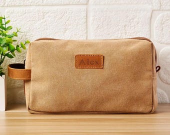 Personalized Canvas Toiletry Bag: Engraved Travel Pouch, Groomsmen Gift