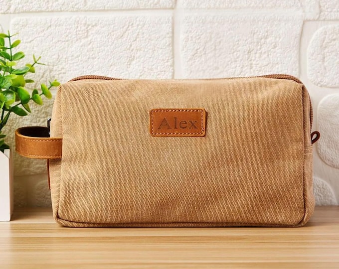 Personalized Canvas Toiletry Bag: Engraved Travel Pouch, Groomsmen Gift