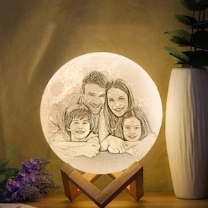 Custom 3D Printed Photo Lunar Light Moon Lamp - Perfect Christmas Gift for Family, Father&#39;s Day Gift, Gift for Mom, Gift for Dad