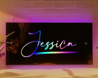 Personalized Name Light Up Mirror: Acrylic LED Sign, Gift for Teens, Bedroom Decor