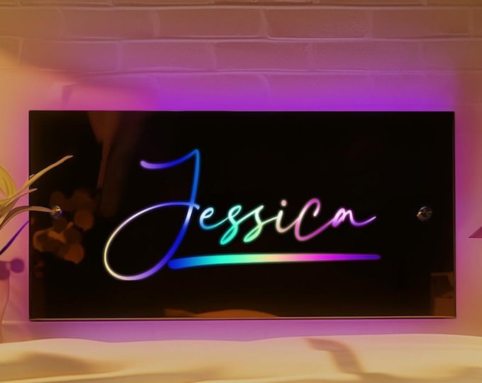 Personalized Name Light Up Mirror: Acrylic LED Sign, Gift for Teens, Bedroom Decor