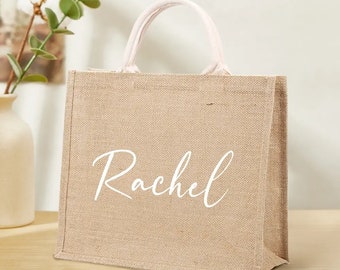 Personalized Burlap Tote Bag, Custom Name Monogram Beach Tote, Custom Gift Bag for Bridal Party, Custom Gift for Bride, Gift for Bridesmaids