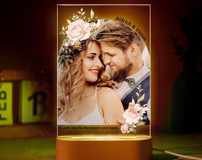 Custom Photo LED Night Light, Personalized Acrylic Lamp, Engagement Gift