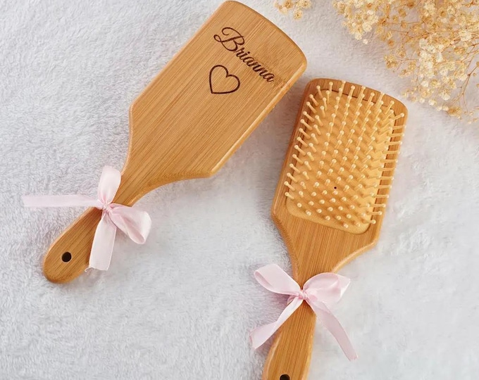 Personalized Bamboo Hairbrush, Custom Bridesmaid Gift