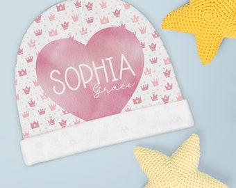Custom Name Baby Beanie for Baby Girl, All Over Print (AOP), Cute Baby Cap, Baby Hat, Baby Beanie, Newborn baby hat for baby girl