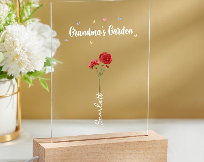 Personalized Birth Flower Night Light, Grandma's Garden Decor, Mother's Day Gift