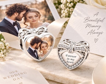 Personalized Photo Heart Charm, Custom Engraved Keepsake for Women, Anniversary Gift