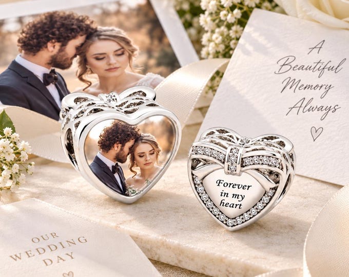 Personalized Photo Heart Charm, Custom Engraved Keepsake for Women, Anniversary Gift