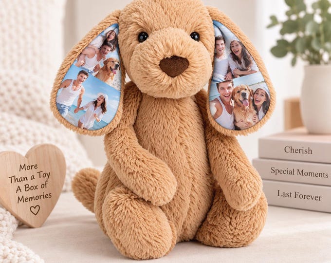 Personalized Photo Plush Dog, Custom Puppy Keepsake with Memory Ears