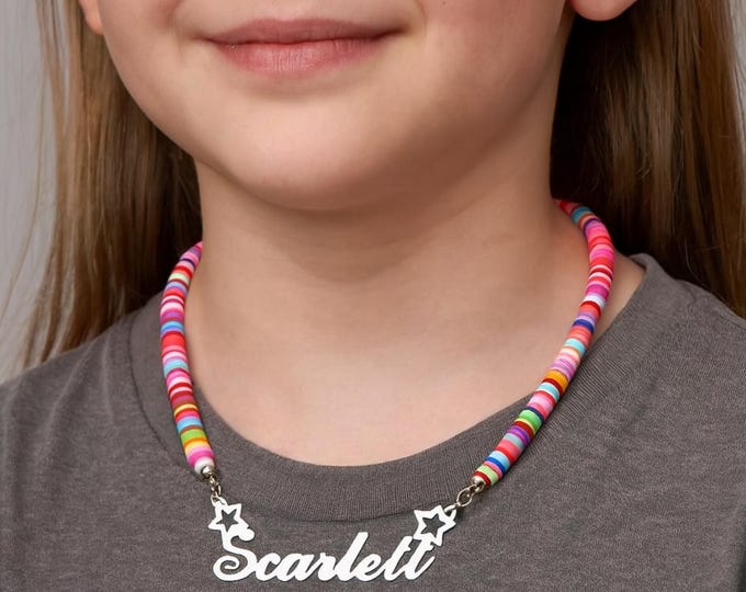 Rainbow Name Necklace: Personalized Girls Beaded Necklace
