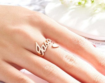 Custom Name Ring, Heart Ring, Open Adjustable Rings, Personalized Rings, Gift for women, Keepsake gift, Memento gift, Christmas gift