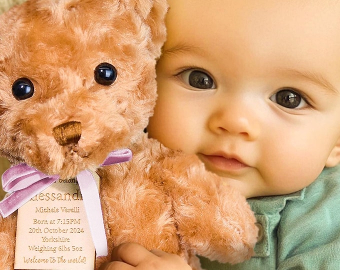 Personalized Birth Stats Teddy Bear, Stuffed Plushie, Baby Announcement Keepsake