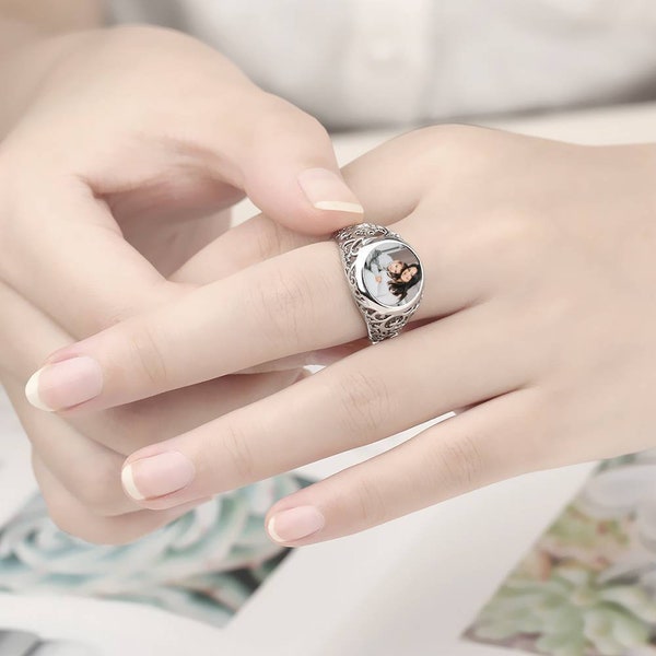 Women's Custom Photo Ring, Personalized Photo Ring, Silver, Gold, Rose Gold Finish, Christmas gift, Birthday Gift, Bereavement gift