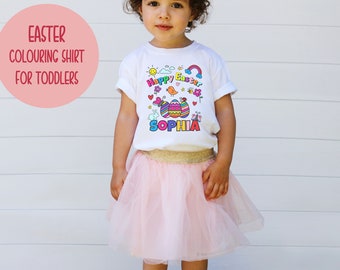 Personalized Easter Colouring Toddler Tee, Easter Bunny Shirt, Custom Name Toddler Shirts, Colouring Shirt for Easter, Easter Gift for Kids