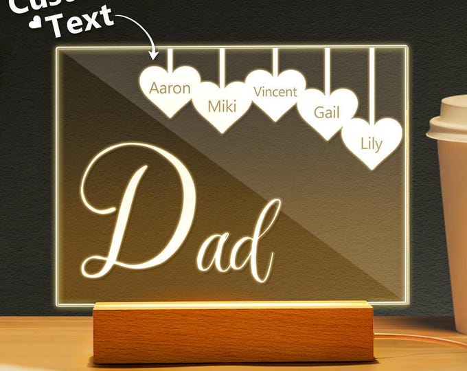Personalized Acrylic Night Light, Engraved Names, Father's Day Gift