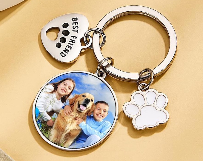 Custom Photo Keychain, Dog Memorial Gift, Pet Keepsake