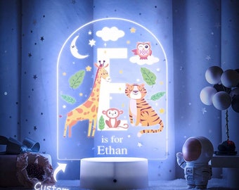 Personalised Animal Alphabet Led Color Changing Night Light Nursery Decor for Baby Have a Good Dream