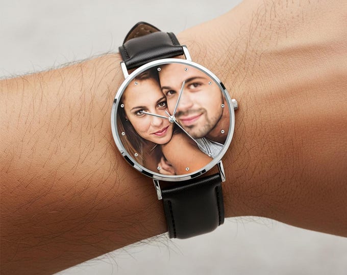Personalized Photo Watch – Genuine Leather 40mm Strap, Father's Day Gift