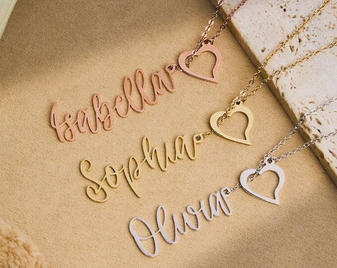Custom Name Lariat Necklace with Heart Charm, Personalized Y-Shaped Jewelry, Mother's Day Gift