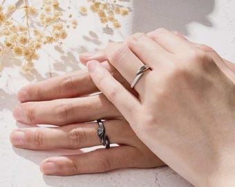 Engravable Devil and Angel Wings Ring, Simple Trendy Couple Open Rings