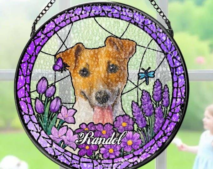 Custom Pet Portrait Stained Glass Suncatcher – Personalized Dog & Cat Memorial