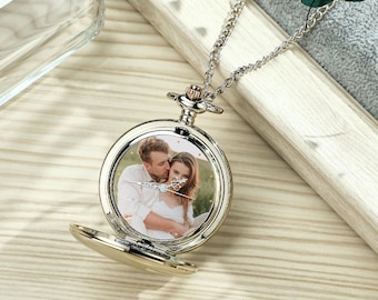 Personalized Photo Pocket Watch, Custom Engraved Keepsake Gift