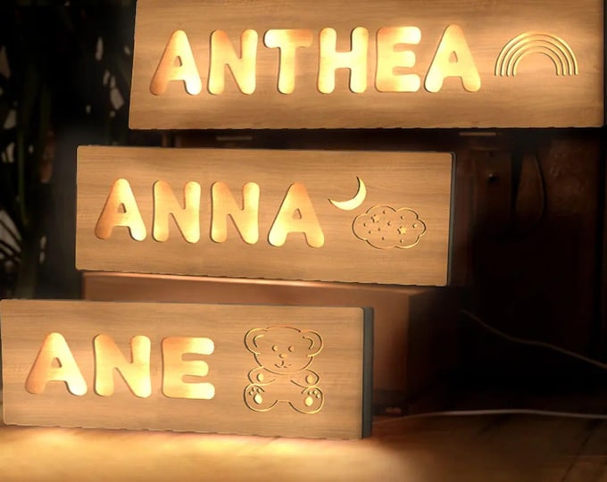 Personalized Baby Name Night Light, Custom Wood LED Lamp, Nursery Decor, Toddler Bedroom Decor, Gift for Baby